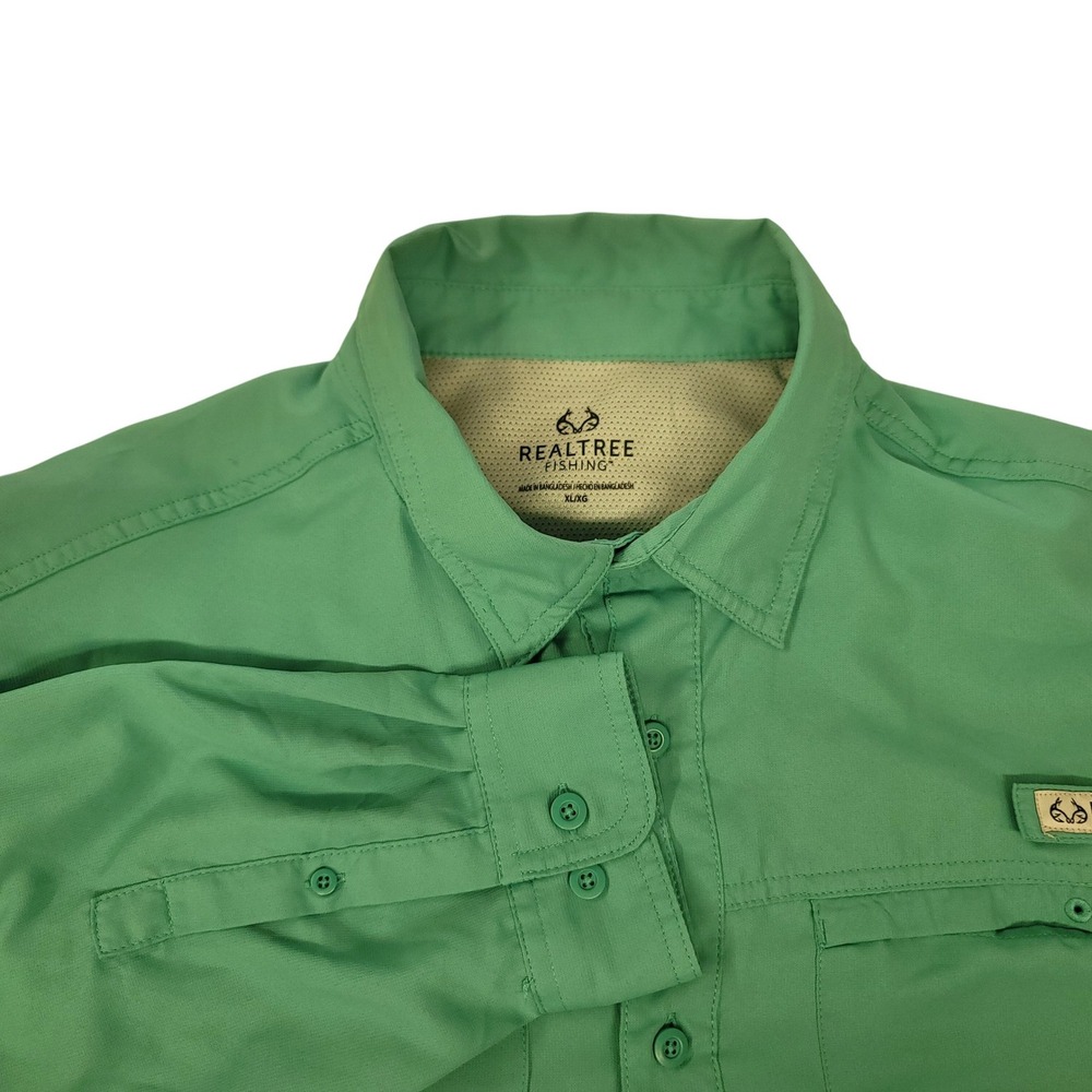 Realtree Fishing Shirt Mens XL‎ Button Up Green Long Sleeve Outdoor Vented Back